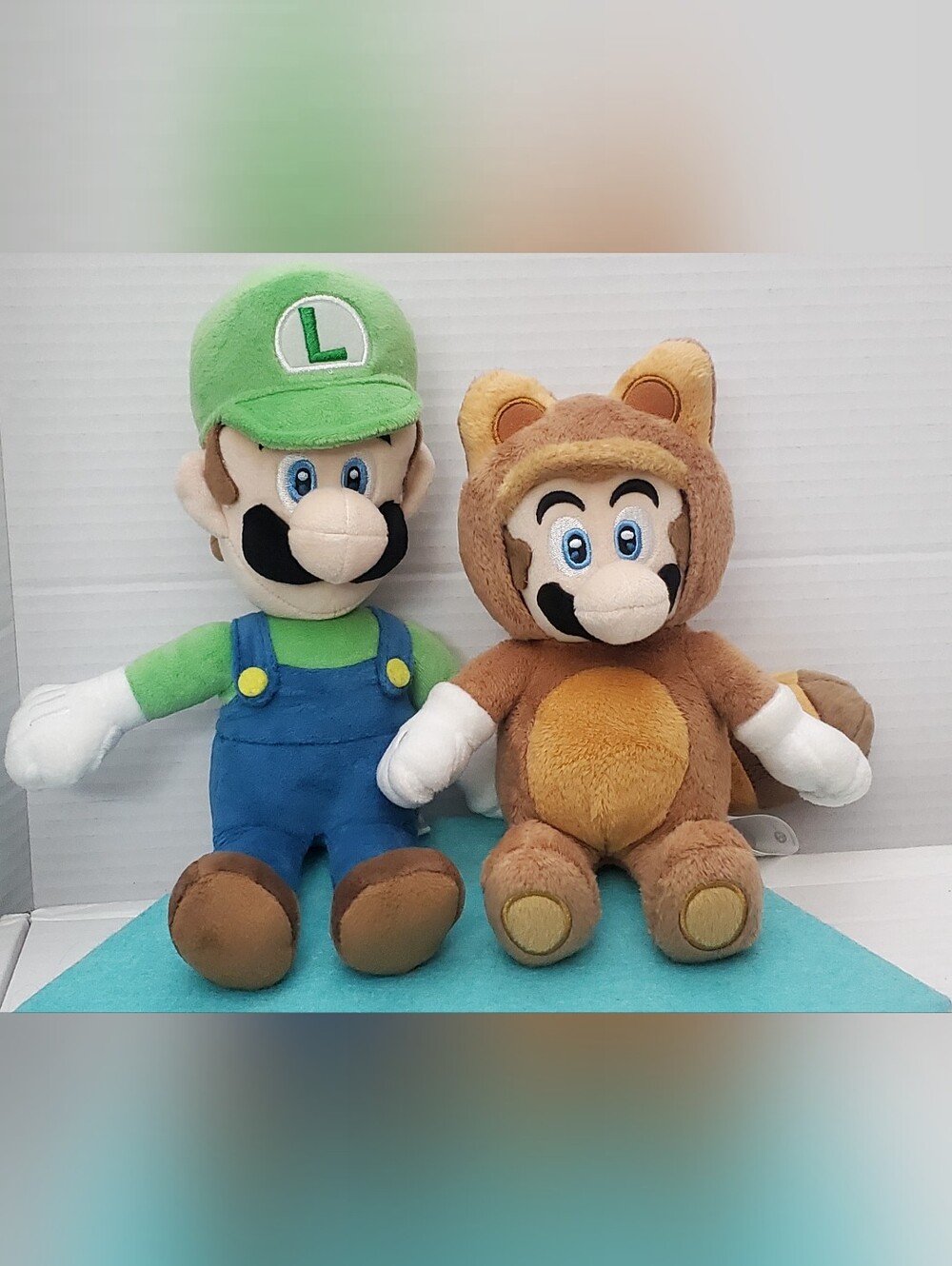 Little Buddy Super Mario San-ei Luigi And Mario Wearing A Tanooki Costume Plush